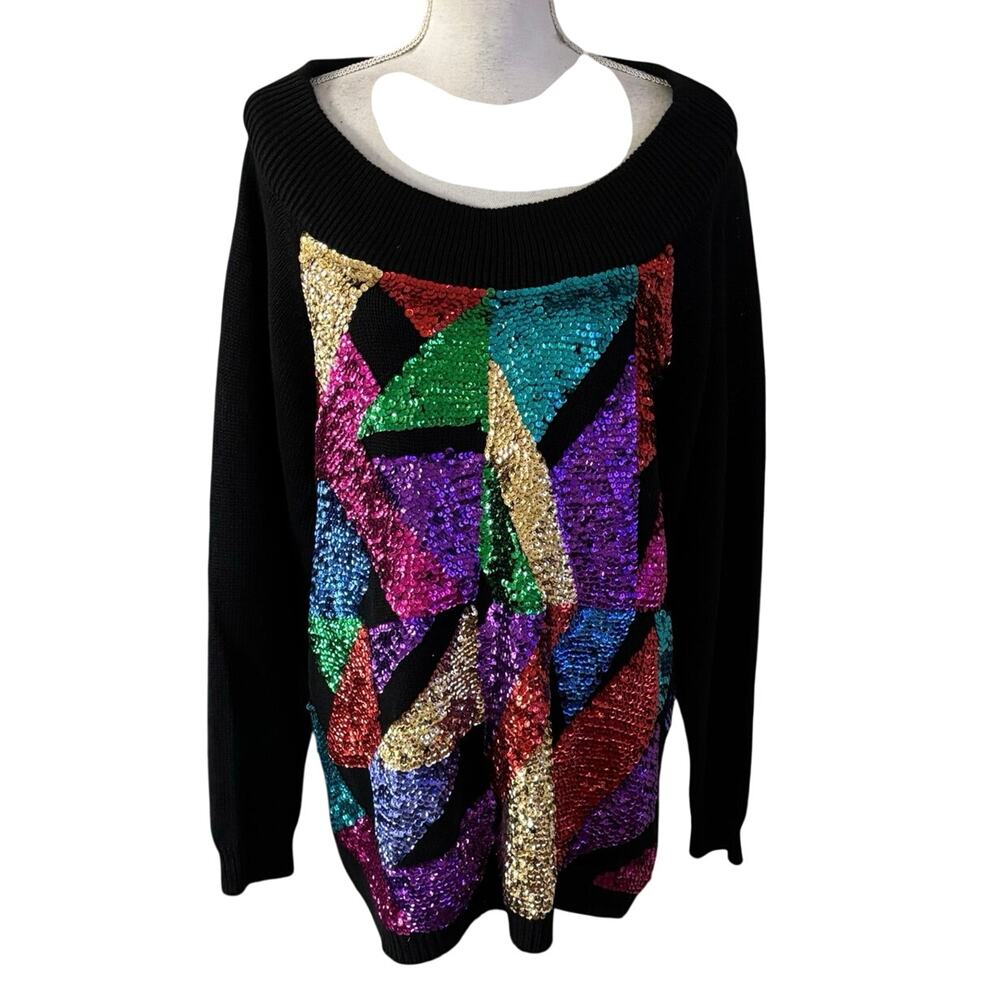 NEW Vintage Christina Plus Size 2X Sequin Sweater Multicolor Art To Wear